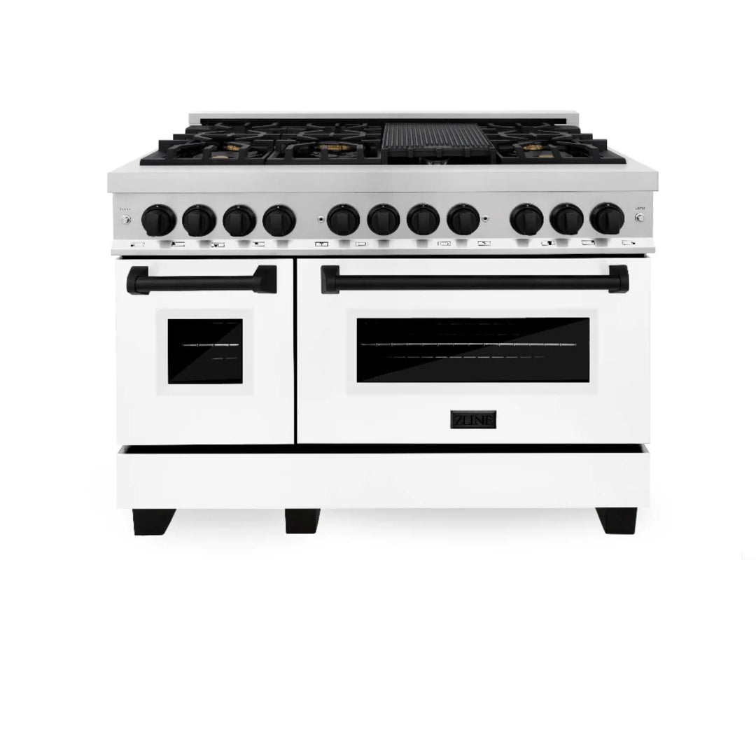 ZLINE Autograph Edition 24", 30", 36", 48", &amp; 60" Legacy Dual Fuel Range with White Matte Doors—Champagne Bronze, Polished Gold, and Matte Black Accents RAZ-WM Series.