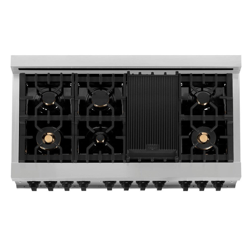 ZLINE Autograph Edition 48 in. Kitchen Package with Stainless Steel Dual Fuel Range with White Matte Door, Range Hood and Dishwasher with Matte Black Accents (3AKP-RAWMRHDWM48-MB)