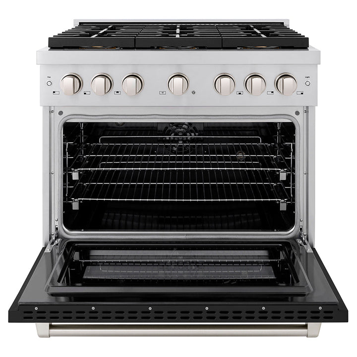 ZLINE 36 in. 5.2 cu. ft. Paramount Dual Fuel Range with 6 Burner DuoPro™ Cooktop and Electric Convection Oven with Black Matte Door (PSDR-BLM-36)