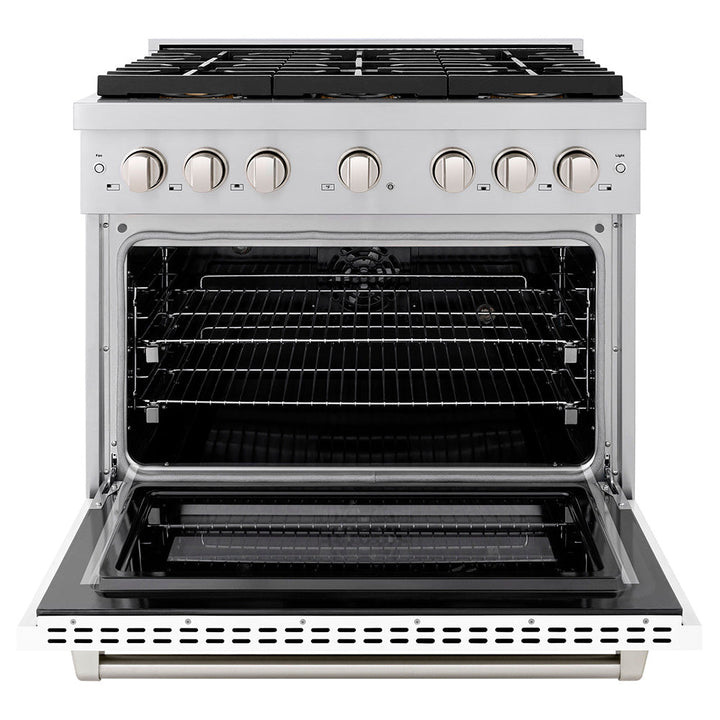 ZLINE 36 in. 5.2 cu. ft. Paramount Dual Fuel Range with 6 Burner DuoPro™ Cooktop and Electric Convection Oven with White Matte Door (PSDR-WM-36)