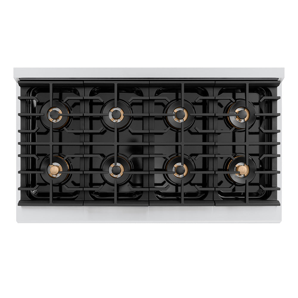 ZLINE 48 in. 6.7 cu. ft. Paramount Dual Fuel Range with 8 Burner DuoPro™ Cooktop and Dual Ovens with White Matte Doors (PSDR-WM-48)