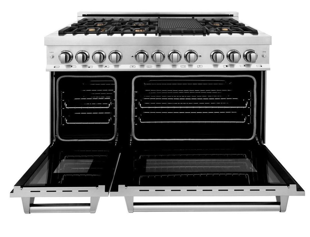 ZLINE 48 in. Professional Gas Burner, Electric Oven Range in Stainless Steel with Brass Burners, RA-BR-48