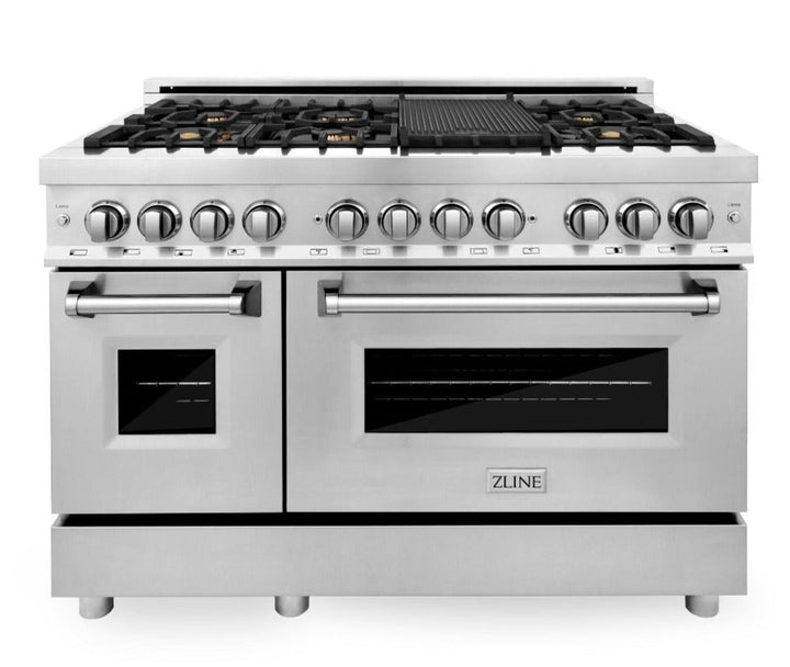 ZLINE 48 in. Professional Gas Burner, Electric Oven Range in Stainless Steel with Brass Burners, RA-BR-48