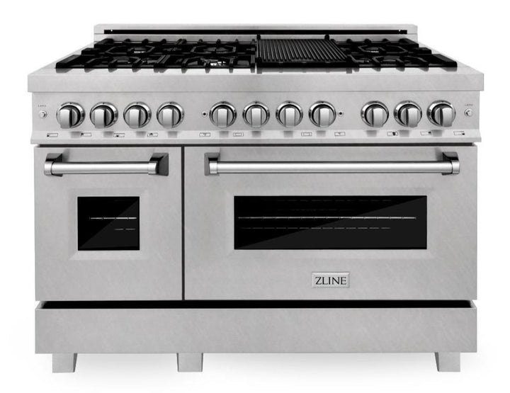 ZLINE 48 in. Kitchen Appliance Package with DuraSnow® Stainless Dual Fuel Range, Ducted Vent Range Hood and Tall Tub Dishwasher, 3KP-RASRH48-DWV