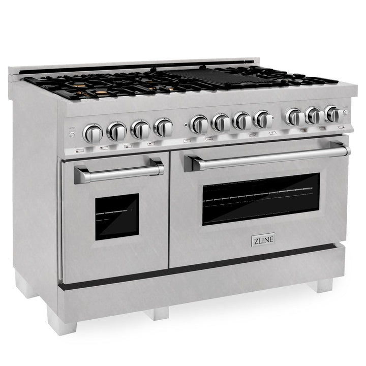 ZLINE 48 in. Professional Gas Burner/Electric Oven in DuraSnow® Stainless Steel with Brass Burners, RAS-SN-BR-48