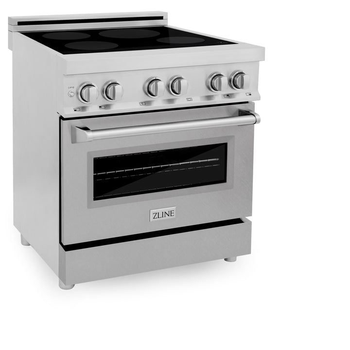 ZLINE 30" 4.0 cu. ft. Induction Range with a 4 Element Stove and Electric Oven in Durasnow and Fingerprint Resistant Stainless Steel, RAINDS-SN-30