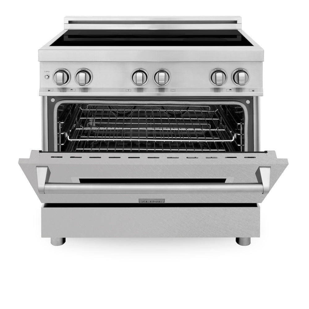 ZLINE 36 in. 4.6 cu. ft. Legacy Induction Range with 5 Element Cooktop and Electric Oven in Stainless Steel with Satin Stainless Steel, Open Box-Excellent Condition