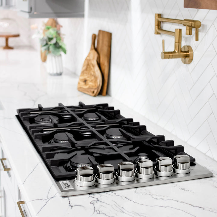 ZLINE 36 in. Gas Cooktop with 6 Burners and Black Porcelain Top, Open Box-Excellent Condition