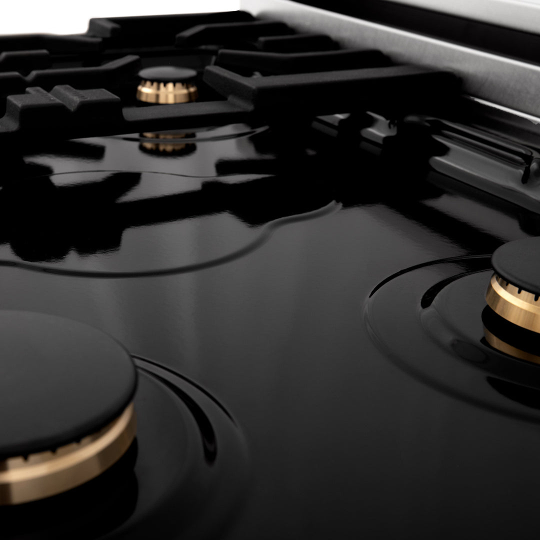 ZLINE 30" Rangetop in Stainless Steel with 4 Gas Brass Burners and Griddle, RT-BR-GR-30