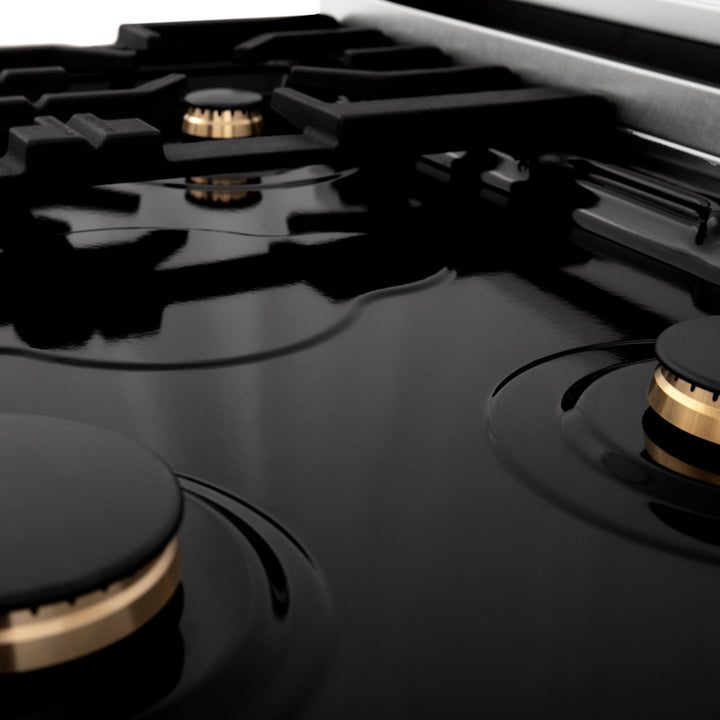 ZLINE 30" Rangetop in Stainless Steel with 4 Gas Brass Burners and Griddle, RT-BR-GR-30