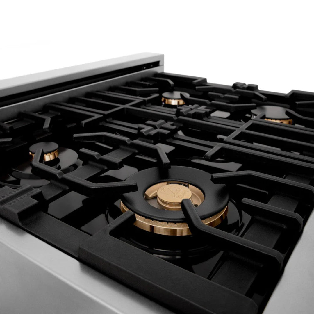 ZLINE Autograph Edition Legacy Gas Rangetops in Stainless Steel with Polished Gold Accents