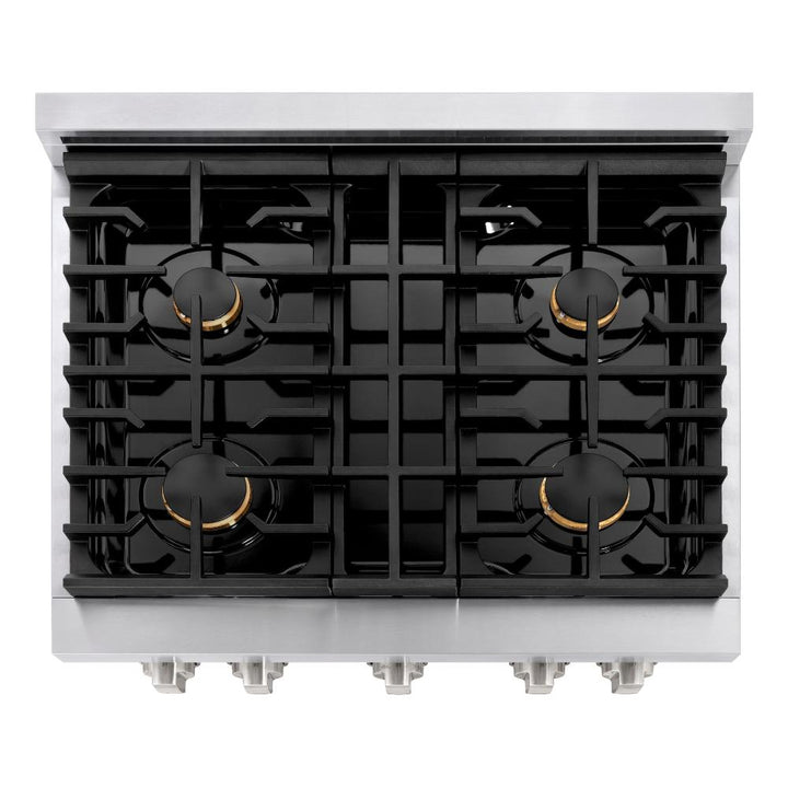 ZLINE 30" 4.2 cu. ft. Paramount Dual Fuel Range in Stainless Steel with 4 Brass Burners, SDR-BR-30