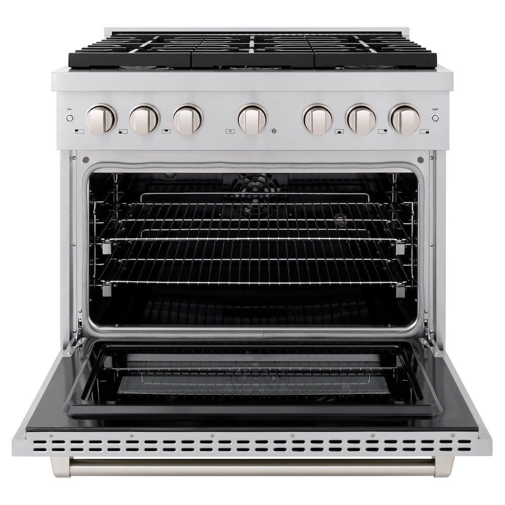 ZLINE 36 in. 5.2 cu. ft. Paramount Dual Fuel Range with 6 Burner Gas Cooktop and Electric Convection Oven in Stainless Steel, Open Box-Excellent Condition
