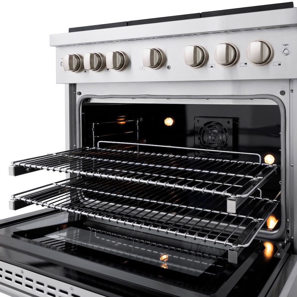 ZLINE 36 in. 5.2 cu. ft. Paramount Dual Fuel Range with 6 Burner Gas Cooktop and Electric Convection Oven in Stainless Steel, Open Box-Excellent Condition