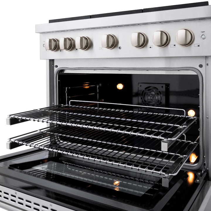 ZLINE 36 in. 5.2 cu. ft. Paramount Dual Fuel Range with 6 Burner Gas Cooktop and Electric Convection Oven in Stainless Steel, Open Box-Excellent Condition