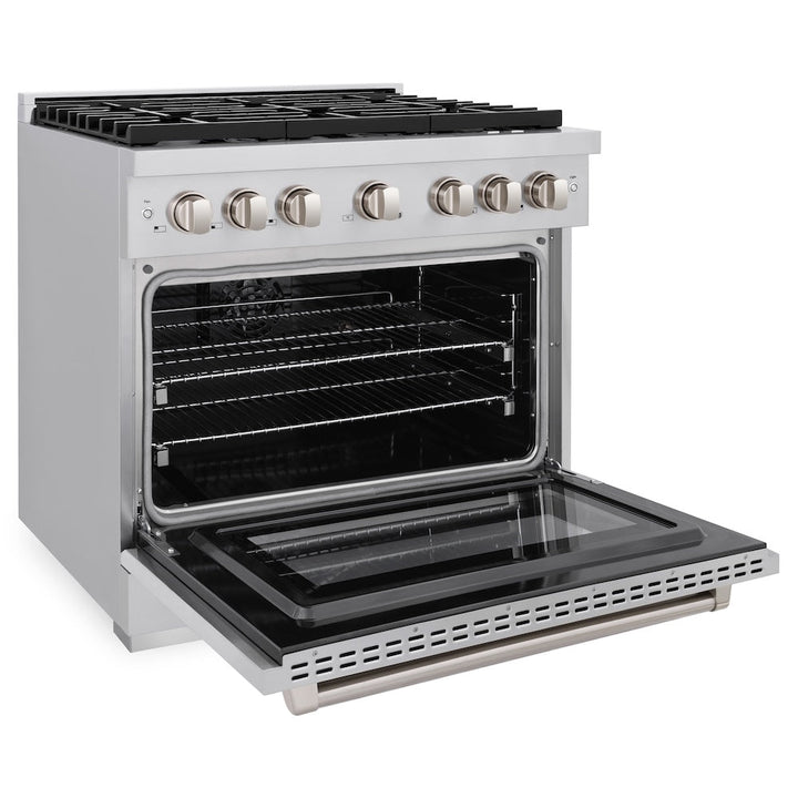 ZLINE 36 in. 5.2 cu. ft. Paramount Dual Fuel Range with 6 Burner Gas Cooktop and Electric Convection Oven in Stainless Steel, Open Box-Excellent Condition