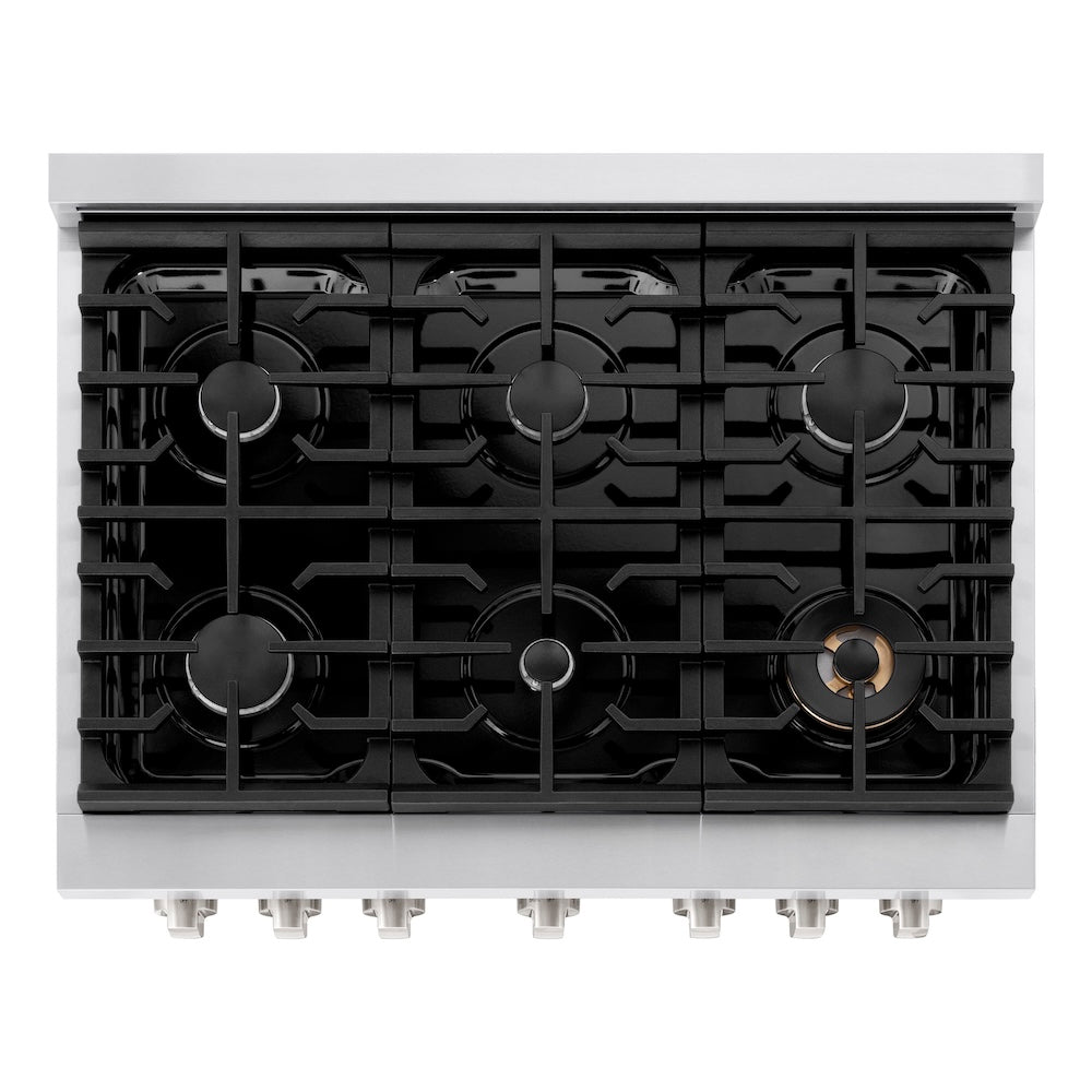 ZLINE 36 in. 5.2 cu. ft. Paramount Dual Fuel Range with 6 Burner Gas Cooktop and Electric Convection Oven in Stainless Steel, Open Box-Excellent Condition