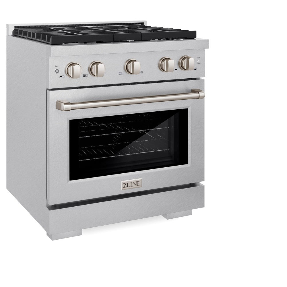 ZLINE 30" 4.2 cu. ft. Paramount Dual Fuel Range with 4 Burners in DuraSnow® Stainless Steel, SDRS-30