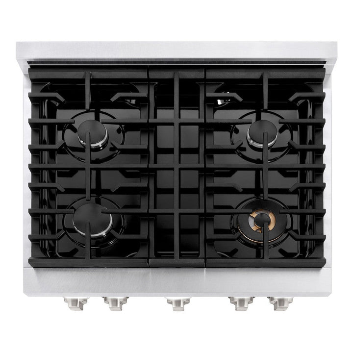 ZLINE 30" 4.2 cu. ft. Paramount Dual Fuel Range with 4 Burners in DuraSnow® Stainless Steel, SDRS-30