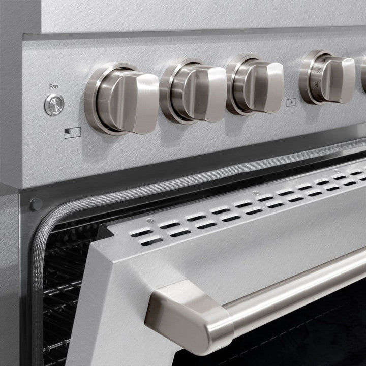 ZLINE 36" 5.2 cu. ft. Paramount Dual Fuel Range in DuraSnow® Stainless Steel with 6 Brass Burners, SDRS-BR-36