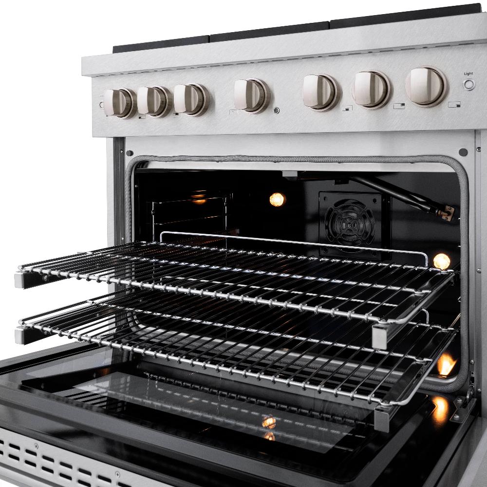 ZLINE 36" 5.2 cu. ft. Paramount Dual Fuel Range in DuraSnow® Stainless Steel with 6 Brass Burners, SDRS-BR-36