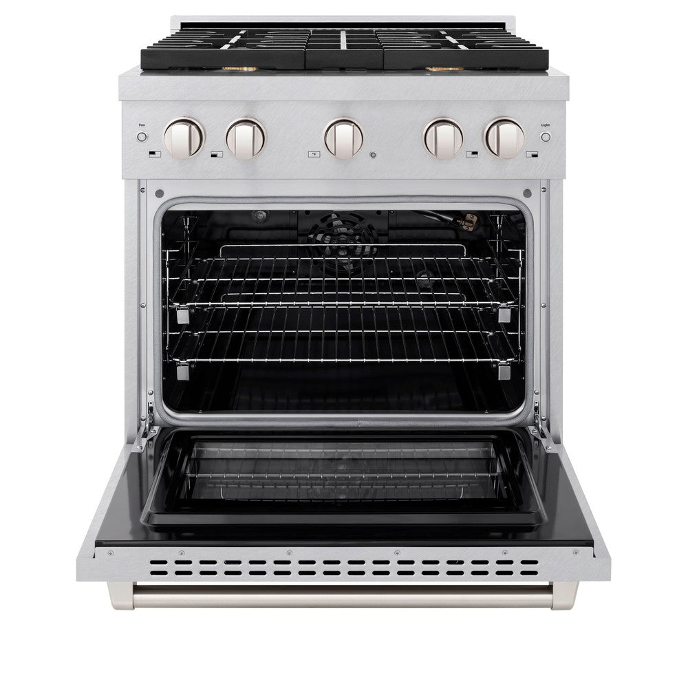 ZLINE 30" 4.2 cu. ft. Paramount Dual Fuel Range in DuraSnow® Stainless Steel with 4 Brass Burners, SDRS-BR-30