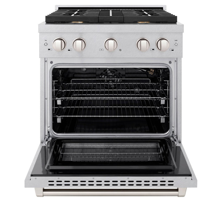 ZLINE 30" 4.2 cu. ft. Paramount Dual Fuel Range in DuraSnow® Stainless Steel with 4 Brass Burners, SDRS-BR-30