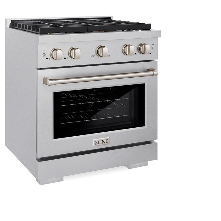 ZLINE 30" 4.2 cu. ft. Paramount Dual Fuel Range in DuraSnow® Stainless Steel with 4 Brass Burners, SDRS-BR-30