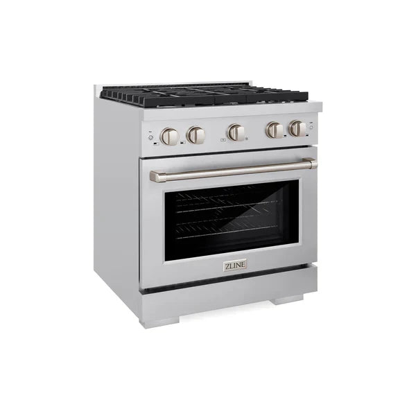 ZLINE Paramount 30" Gas Range with Convection Oven and 4 Brass Burners in Stainless Steel, SGR-BR-30