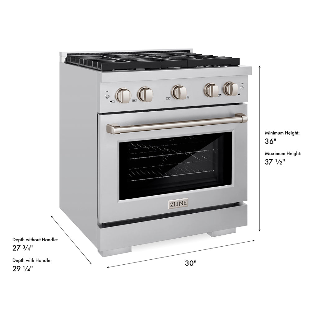ZLINE 30 in. 4.2 cu. ft. Paramount Gas Range with 4 Burner Cooktop and Convection Gas Oven in Stainless Steel, Open Box-Excellent Condition