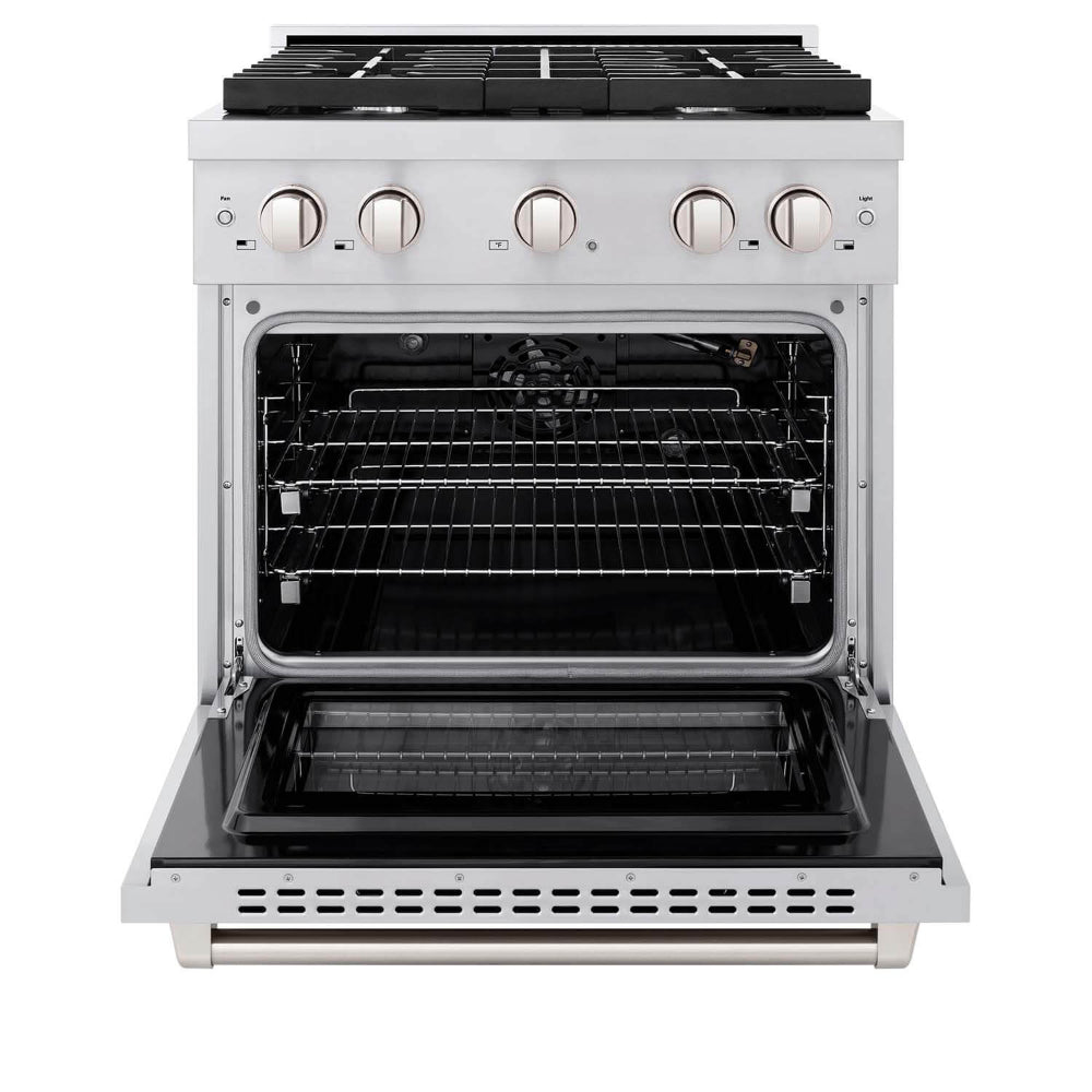 ZLINE Kitchen Package with Refrigerator, 30 in. Stainless Steel Gas Range, 30 in. Convertible Vent Range Hood and 24 in. Tall Tub Dishwasher (4KPR-SGRRH30-DWV)