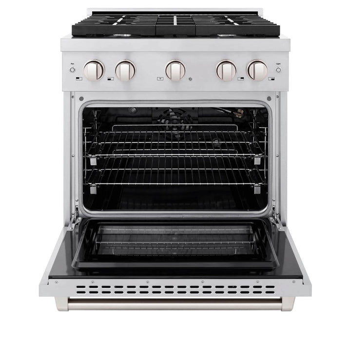 ZLINE 30 in. Kitchen Package with Stainless Steel Gas Range, Modern Over The Range Microwave and Tall Tub Dishwasher (3KP-SGROTR30-DWV)