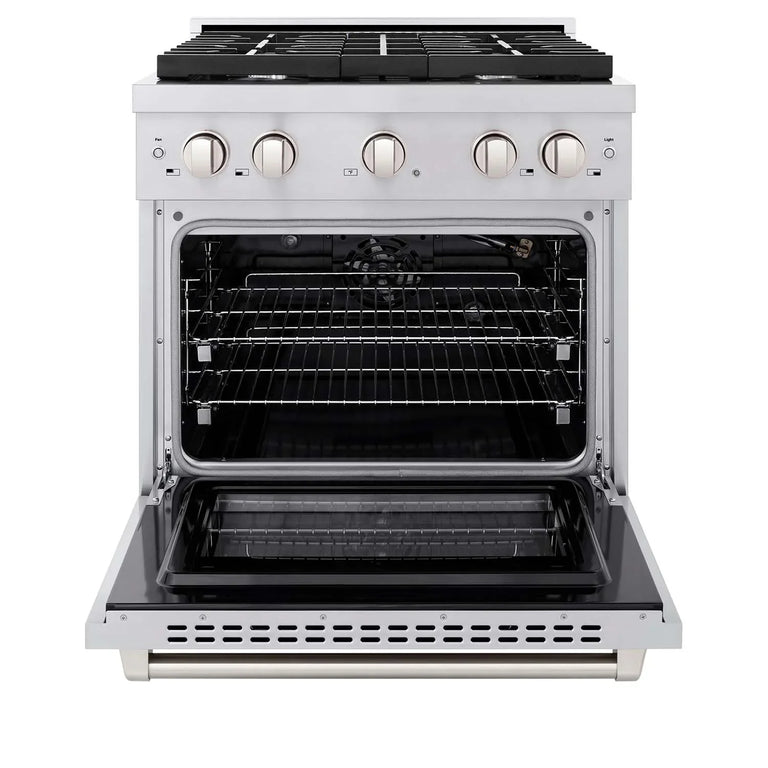 ZLINE 30 in. Gas Range, Over-the-Range Microwave, Dishwasher Appliance Package, 3KP-SGROTR30-DWV