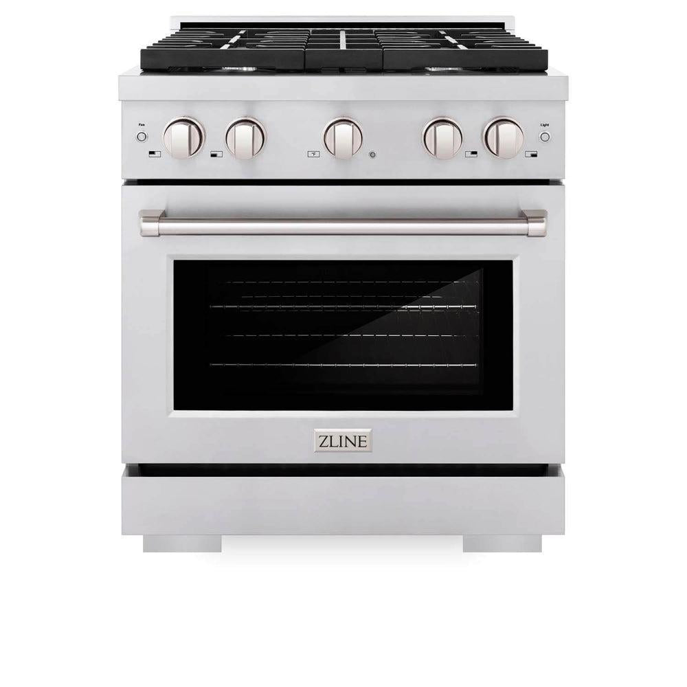 ZLINE Kitchen Package with Refrigerator, 30 in. Stainless Steel Gas Range, 30 in. Convertible Vent Range Hood and 24 in. Tall Tub Dishwasher (4KPR-SGRRH30-DWV)