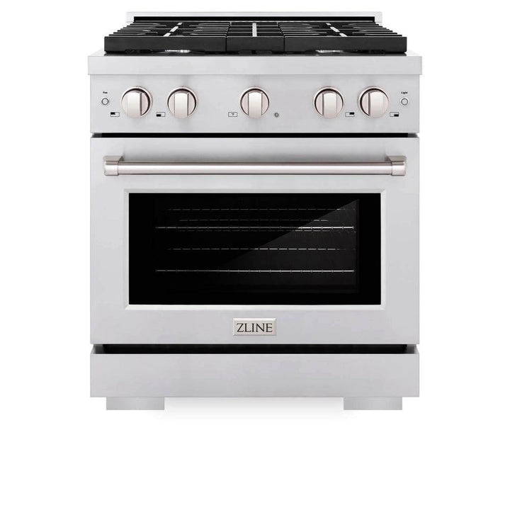 ZLINE Kitchen Package with Refrigerator, 30 in. Stainless Steel Gas Range, 30 in. Convertible Vent Range Hood and 24 in. Tall Tub Dishwasher (4KPR-SGRRH30-DWV)