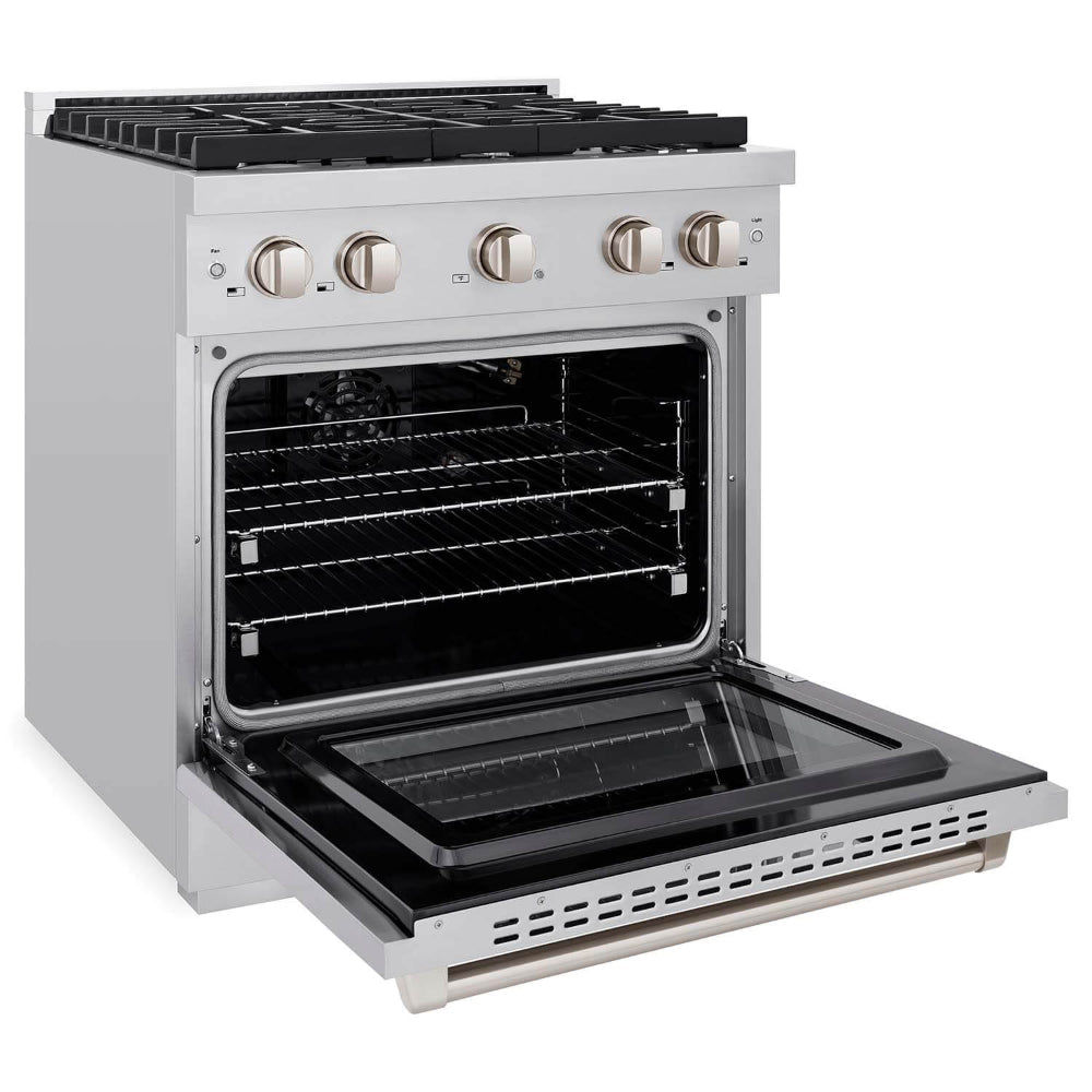 ZLINE 30 in. Kitchen Package with Stainless Steel Gas Range, Modern Over The Range Microwave and Tall Tub Dishwasher (3KP-SGROTR30-DWV)