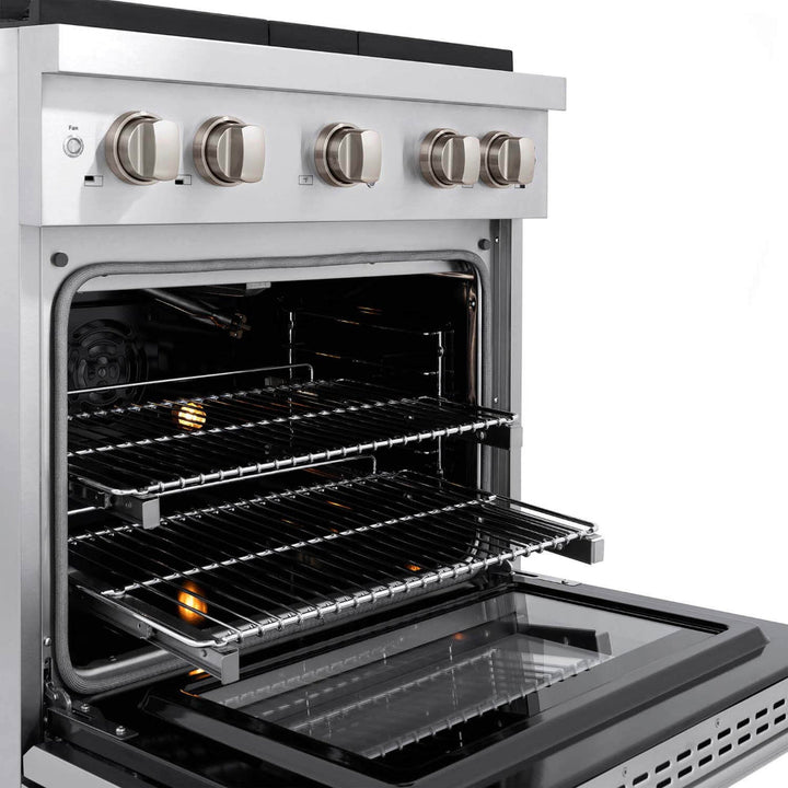 ZLINE 30 in. Kitchen Package Stainless Steel Gas Range and Over The Range Microwave with Modern Handle (2KP-SGROTR30)