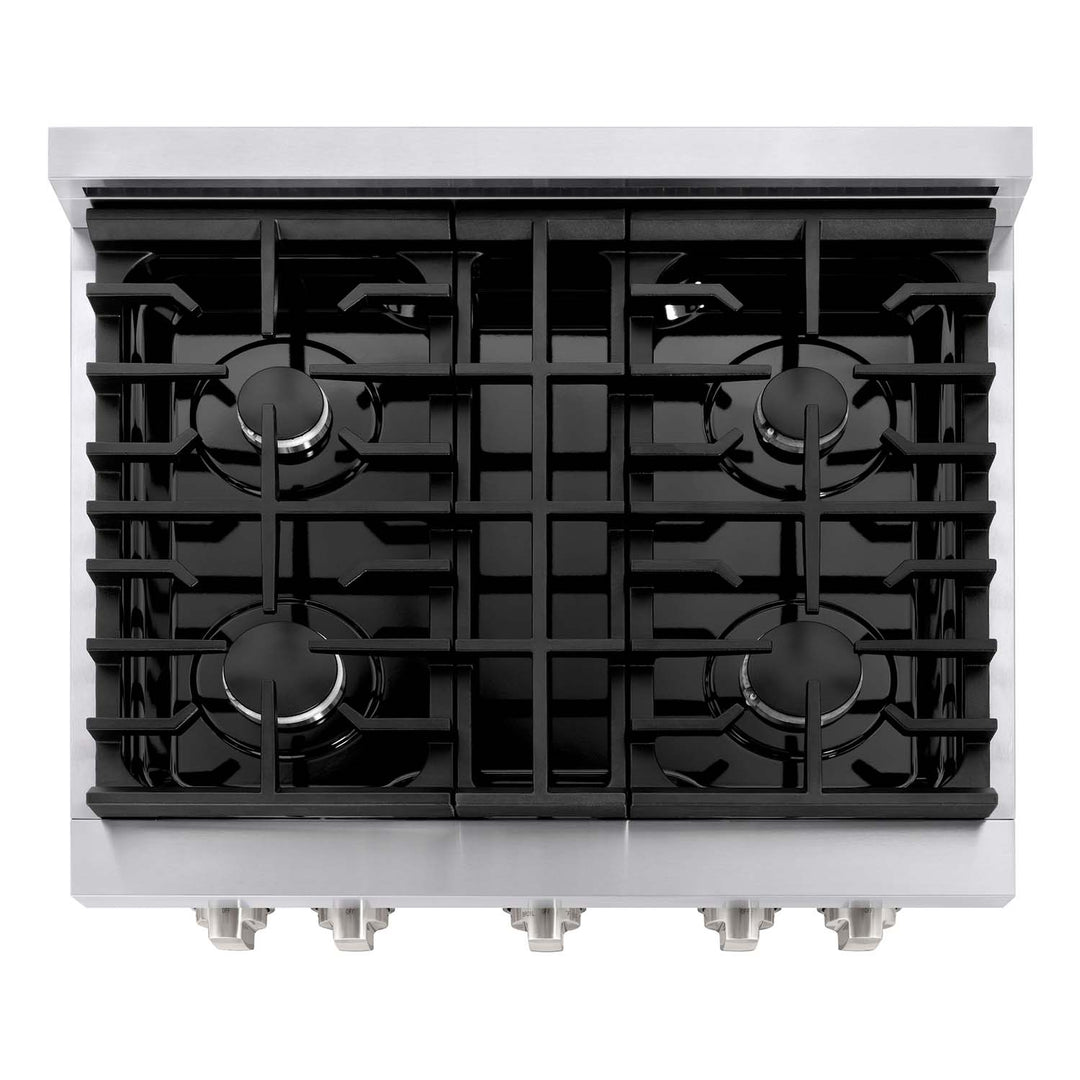 ZLINE 30 in. Kitchen Package with Stainless Steel Gas Range, Modern Over The Range Microwave and Tall Tub Dishwasher (3KP-SGROTR30-DWV)