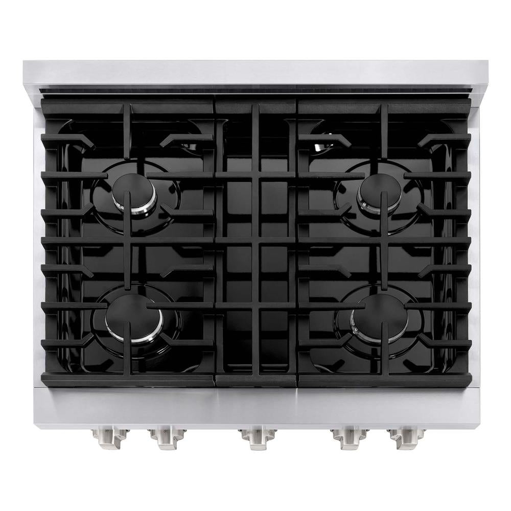ZLINE Kitchen Package with Water and Ice Dispenser Refrigerator, 30 in. Gas Range, 30 in. Range Hood, and 24 in. Tall Tub Dishwasher (4KPRW-SGRRH30-DWV)