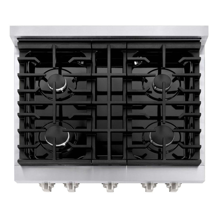 ZLINE 30 in. Kitchen Package Stainless Steel Gas Range and Over The Range Microwave with Modern Handle (2KP-SGROTR30)