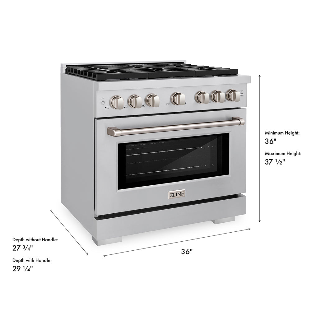 ZLINE 36 in. 5.2 cu. ft. Paramount Gas Range with 6 Burner Cooktop and Convection Gas Oven in Stainless Steel, Open Box-Excellent Condition