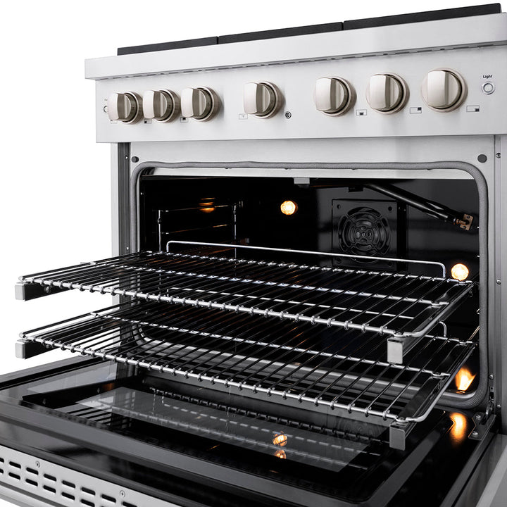 ZLINE 36 in. 5.2 cu. ft. Paramount Gas Range with 6 Burner Cooktop and Convection Gas Oven in Stainless Steel, Open Box-Excellent Condition