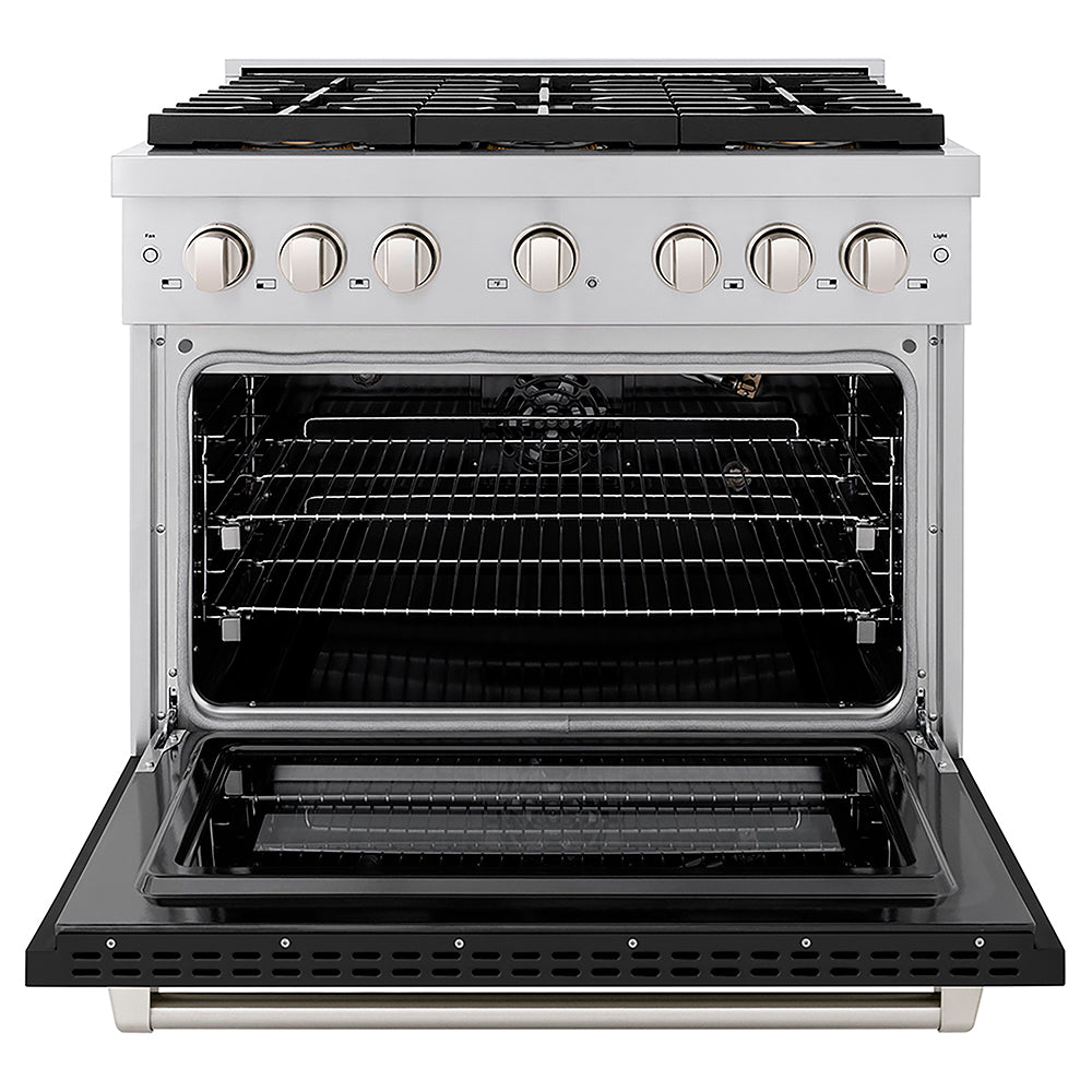 ZLINE 36 in. 5.2 cu. ft. Paramount Gas Range with 6 Burner DuoPro™ Cooktop and Convection Gas Oven with Black Matte Door (PSGR-BLM-36)