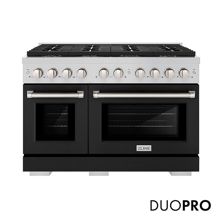 ZLINE 48 in. 6.7 cu. ft. Paramount Gas Range with 8 Burner DuoPro™ Cooktop and Dual Ovens with Black Matte Doors (PSGR-BLM-48)