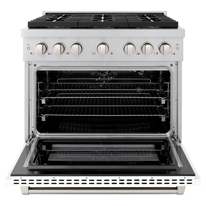 ZLINE 36 in. 5.2 cu. ft. Paramount Gas Range with 6 Burner DuoPro™ Cooktop and Convection Gas Oven with White Matte Door (PSGR-WM-36)