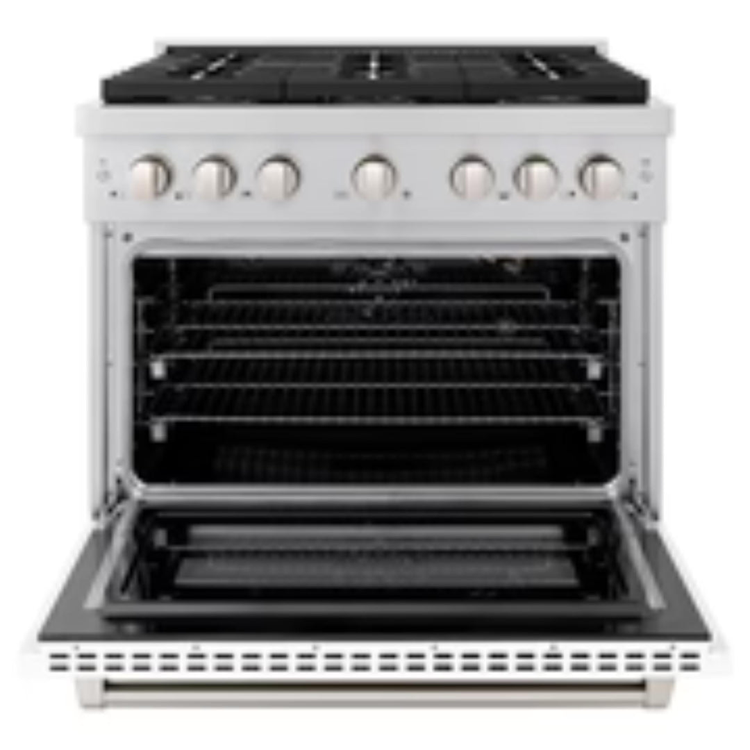 ZLINE Autograph Edition 48" &amp; 36" Paramount Gas Ranges with  Cooktop and Dual Ovens in White Matte Doors