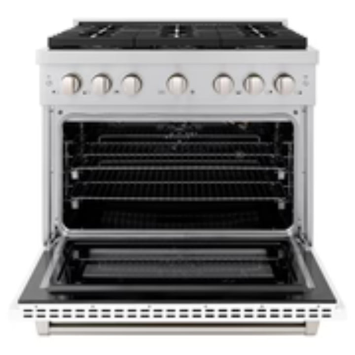 ZLINE Autograph Edition 48" &amp; 36" Paramount Gas Ranges with  Cooktop and Dual Ovens in White Matte Doors