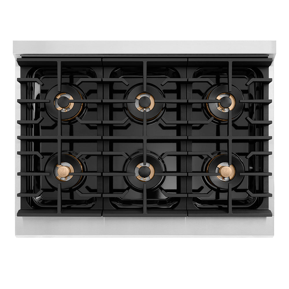 ZLINE 36 in. 5.2 cu. ft. Paramount Gas Range with 6 Burner DuoPro™ Cooktop and Convection Gas Oven with White Matte Door (PSGR-WM-36)