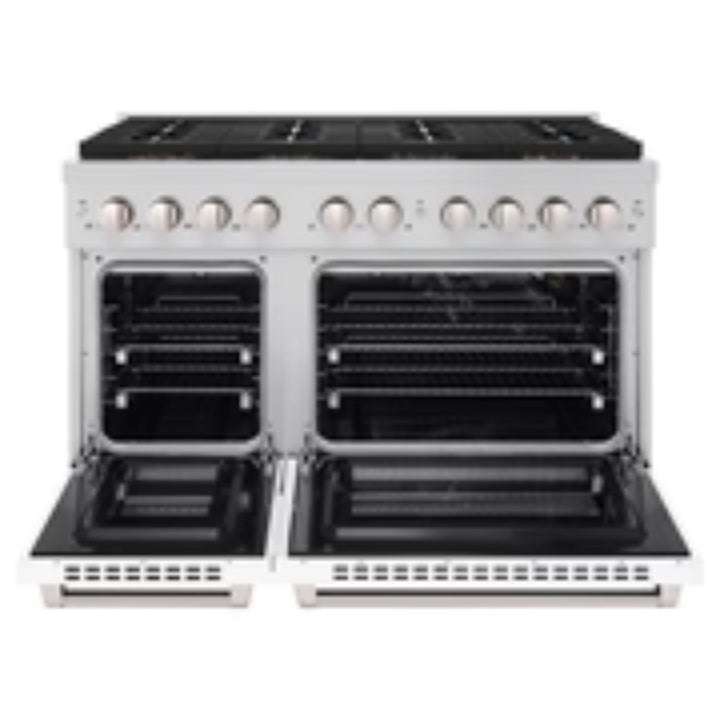 ZLINE Autograph Edition 48" &amp; 36" Paramount Gas Ranges with  Cooktop and Dual Ovens in White Matte Doors