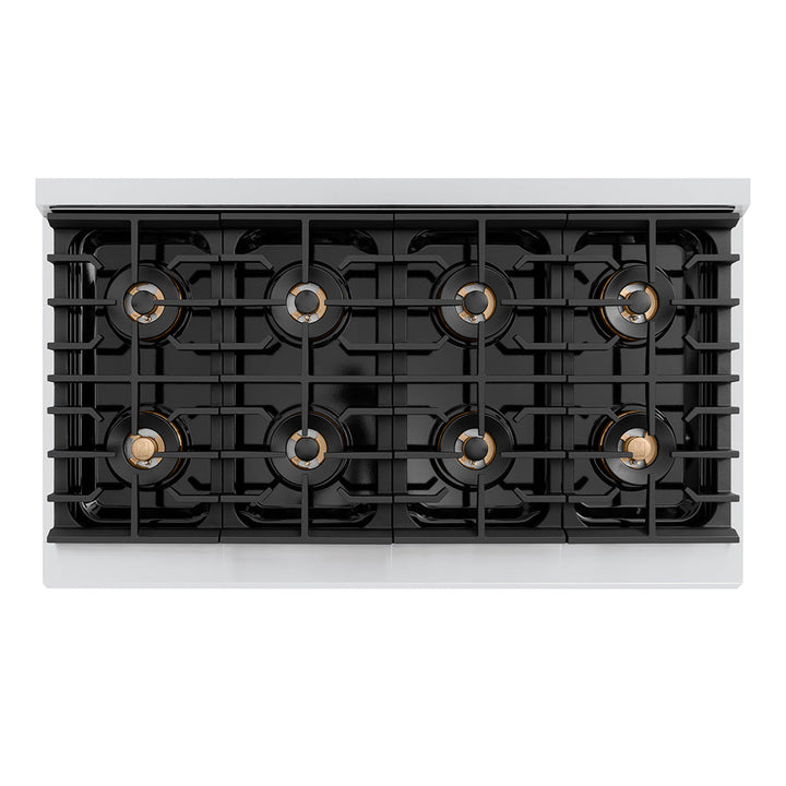 ZLINE 48 in. 6.7 cu. ft. Paramount Gas Range with 8 Burner DuoPro™ Cooktop and Dual Ovens with White Matte Doors (PSGR-WM-48)